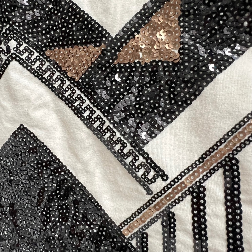 Express Sequin Mini Skirt Black White Aztec Tribal Print Art Deco Size Large - Picture 12 of 16